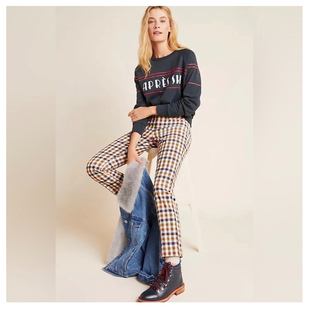 Anthropologie Essential Skinny Kick Flare Corduroy Pants 4 Plaid High Rise Mod